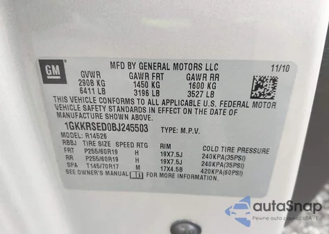 2011 GMC Acadia Slt-2 z USA, uszkodzony, nr VIN 1GKKRSED0BJ245503